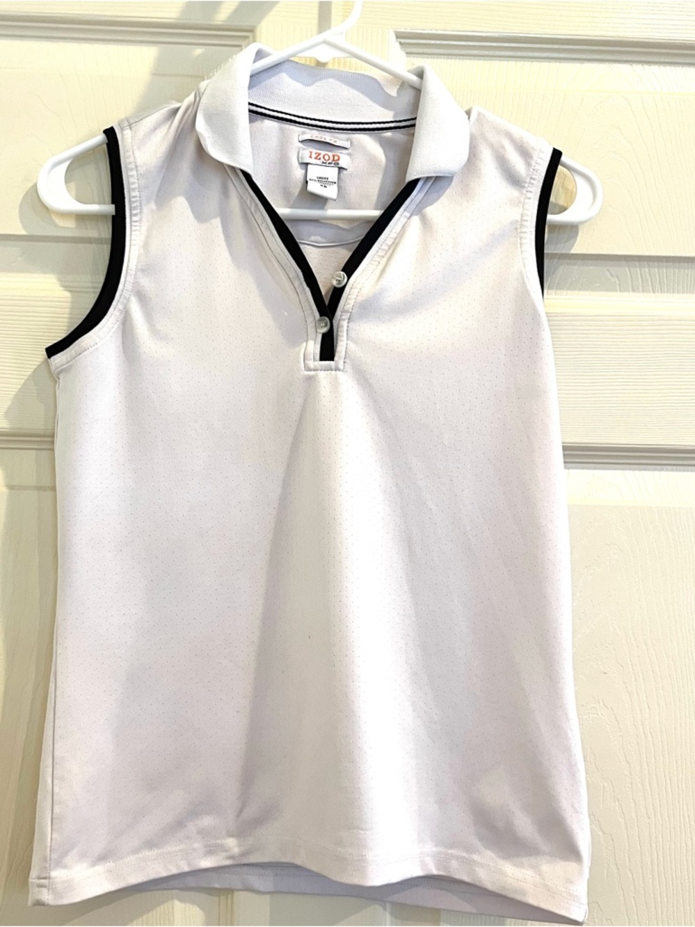 IZOD White Sleeveless Polo with Black Trim Accents